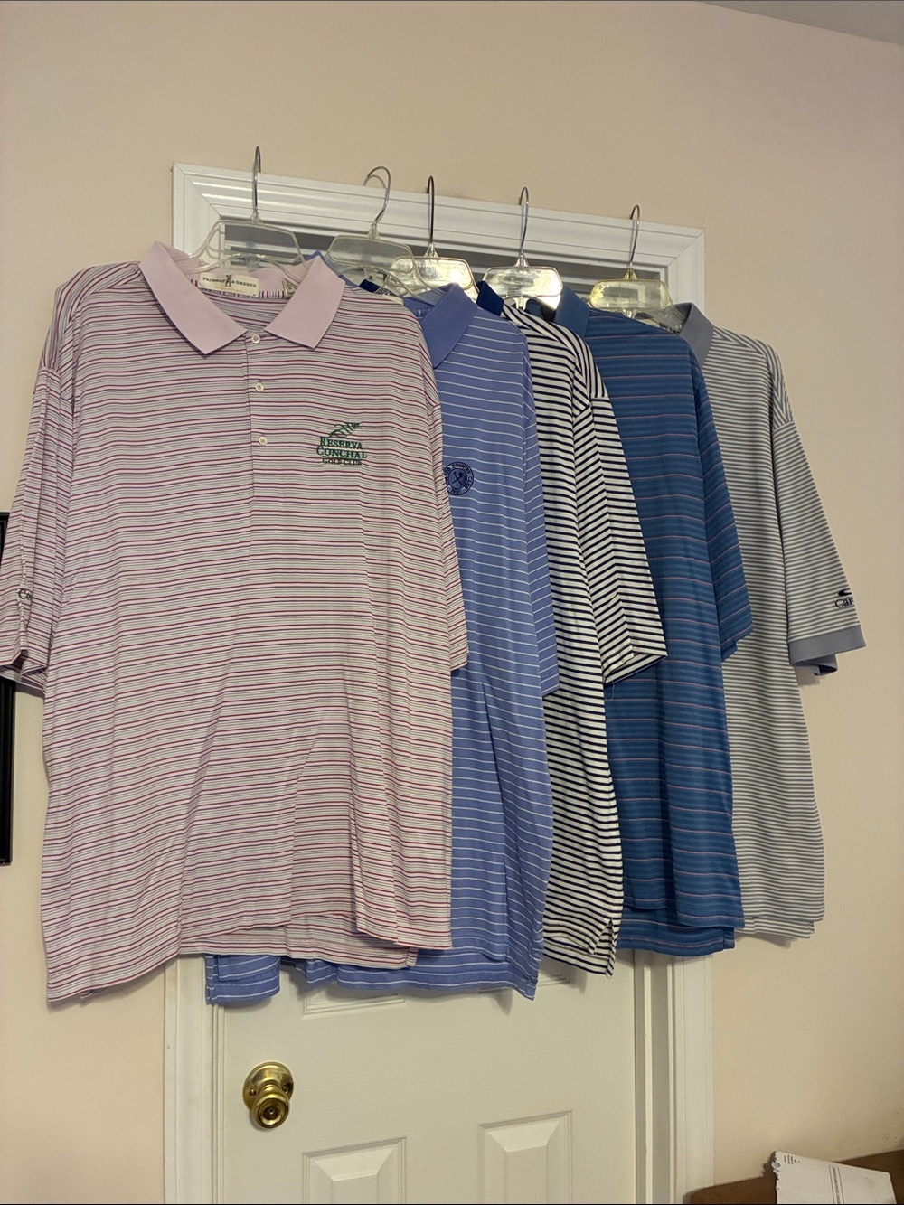 Lot of 5 Men’s 2XL Fairway & Greene‎ Pink and Blue Striped Men's Golf Polo